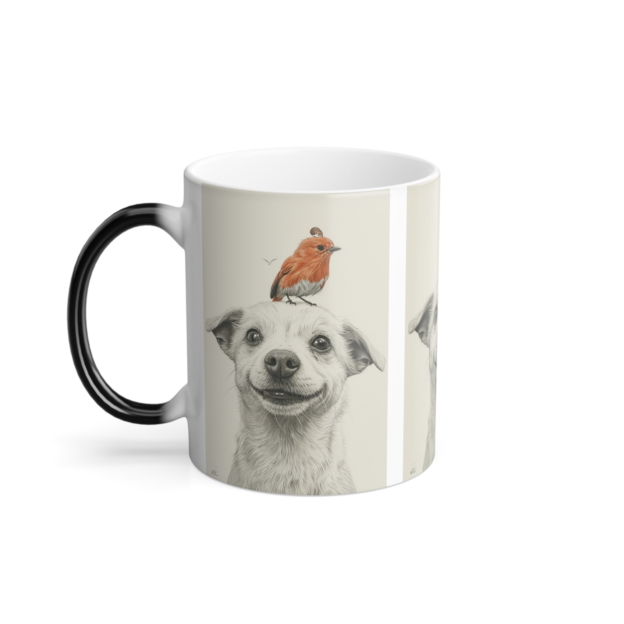 Red Sparrow and Friend Dog Color Morphing Mug - 11oz | Magic Heat-Changing Ceramic Cup for Dog Lovers | Unique Color-Shift Coffee Mug