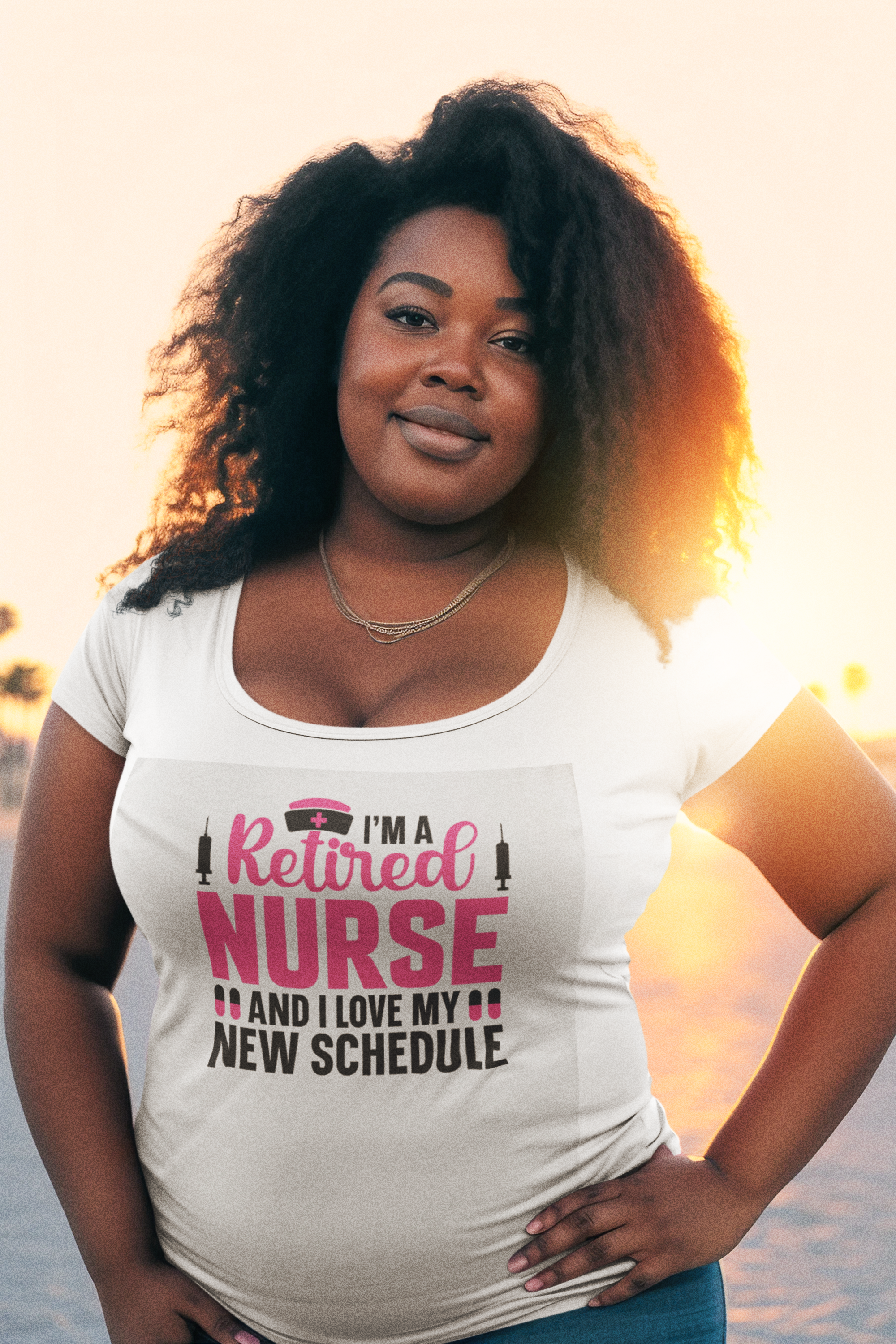 Beautiful Woman wearing 'I’m A Retired Nurse' Unisex Jersey Short Sleeve V-Neck Tee - Perfect Gift for Retired Nurses