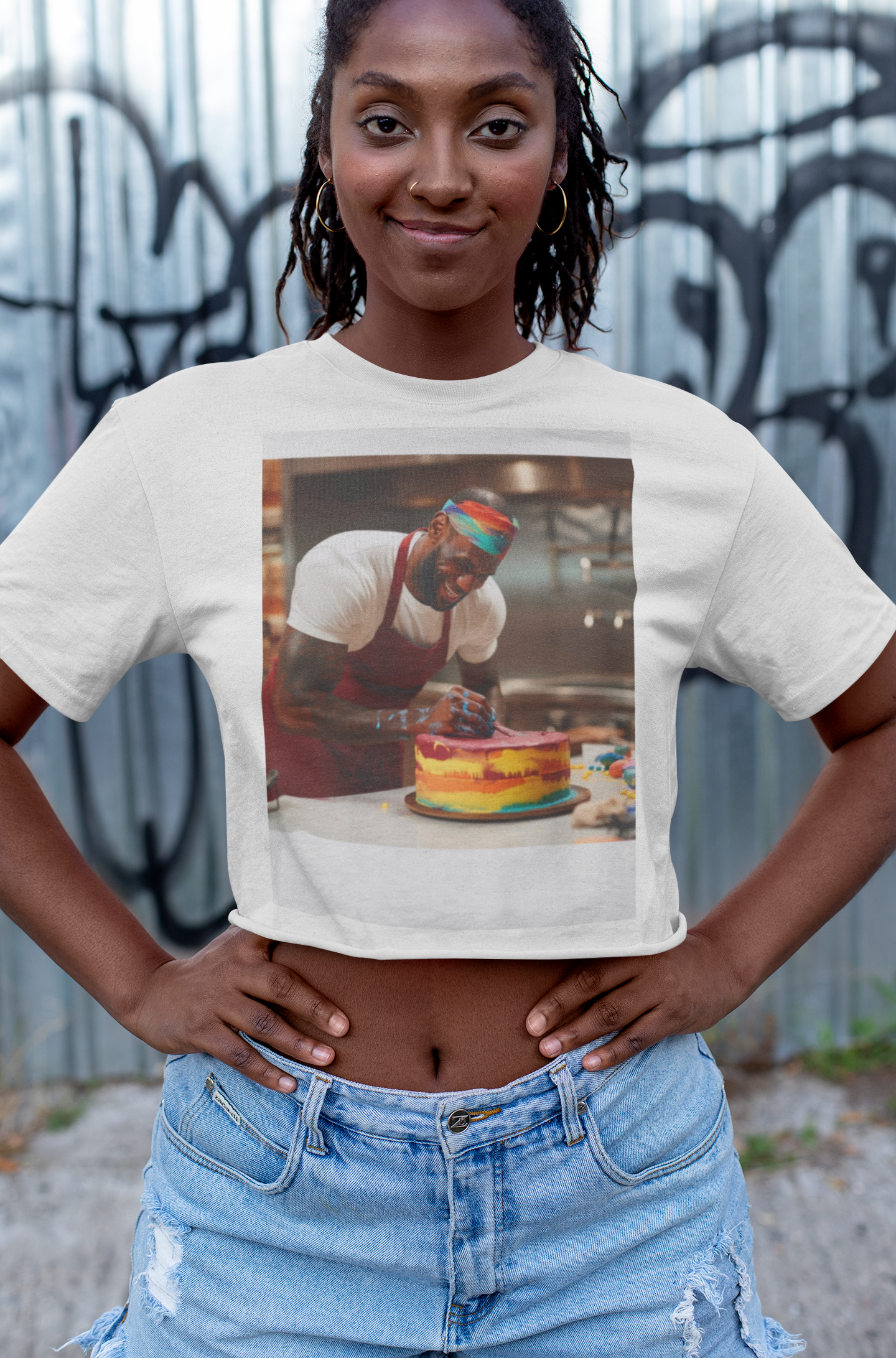 The photo features a stylish unisex garment-dyed t-shirt in a rich, inviting color. On the front, a unique design cleverly combines elements of basketball and baking, symbolizing the fusion of sports and culinary arts. The tee offers a relaxed fit, perfect for those who value comfort and style.