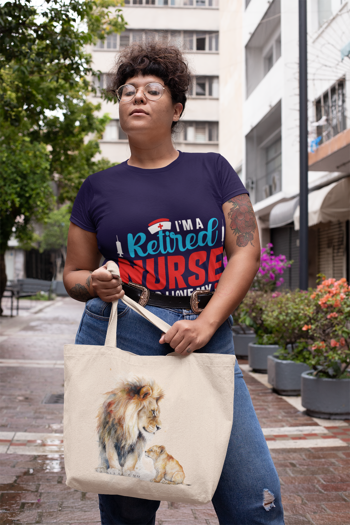 Tote Bag (AOP) Great Gift for Holidays Lion Father and Cub Great Wear for Animal Lovers Africa Savannah Family