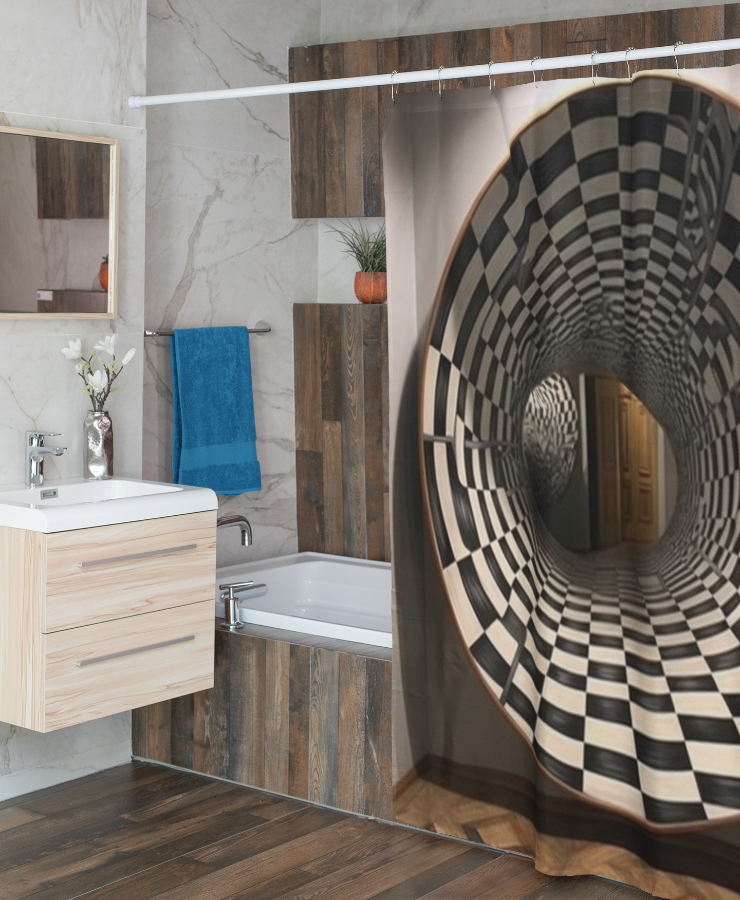 Polyester Shower 🏛️ Enigmatic Architectural Gateway: Ultra-Realistic Building Portal Optical Illusion - Elegant Polyester Shower Curtain for Modern Bathrooms, Artistic Home Decor 🚿✨Curtain