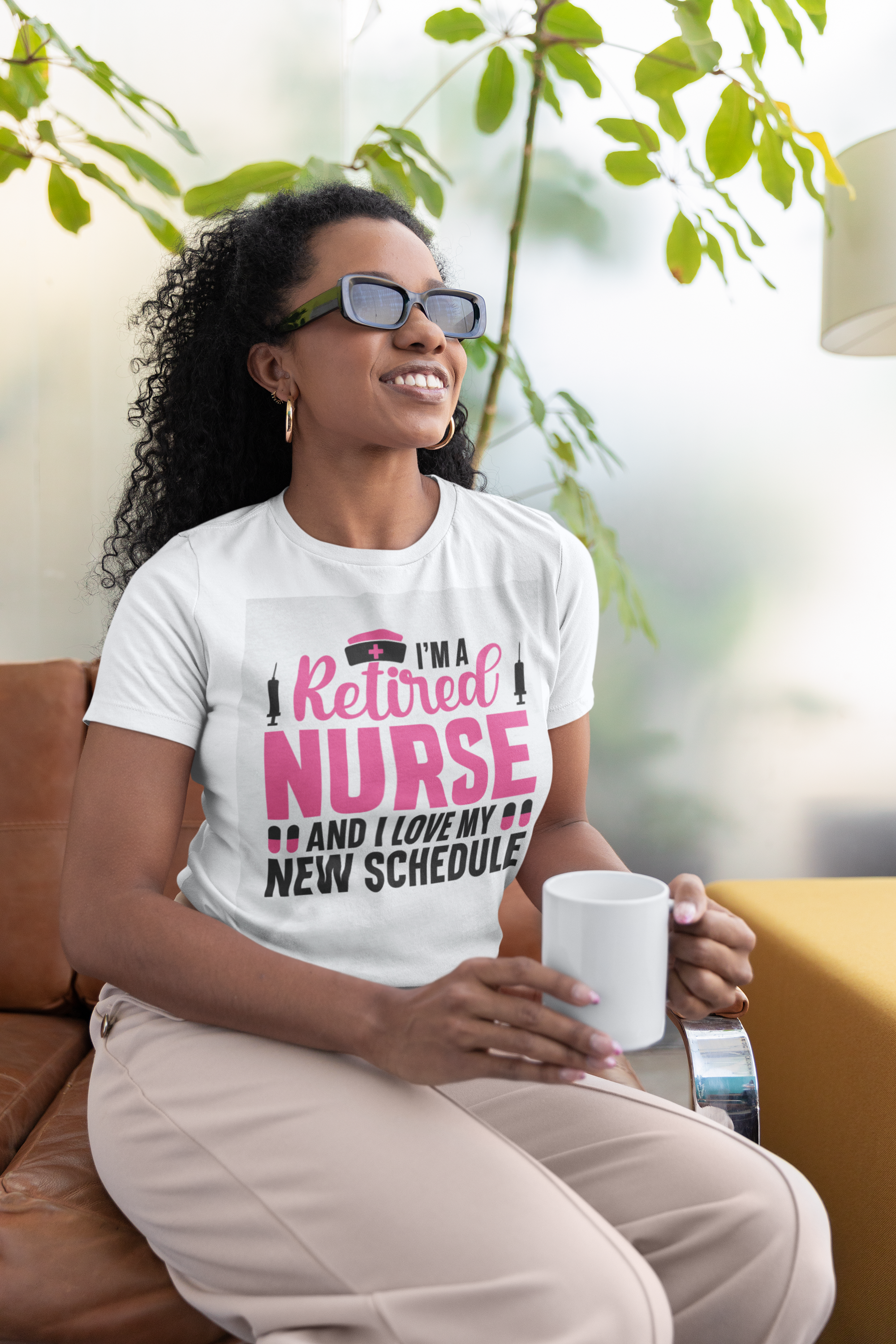 The image presents a high-quality unisex jersey V-neck tee with the proud statement "I’m A Retired Nurse" across the front. The tee is designed to offer comfort and style, featuring a flattering fit that suits all body types, showcased in a neutral color that emphasizes the text and makes it stand out.