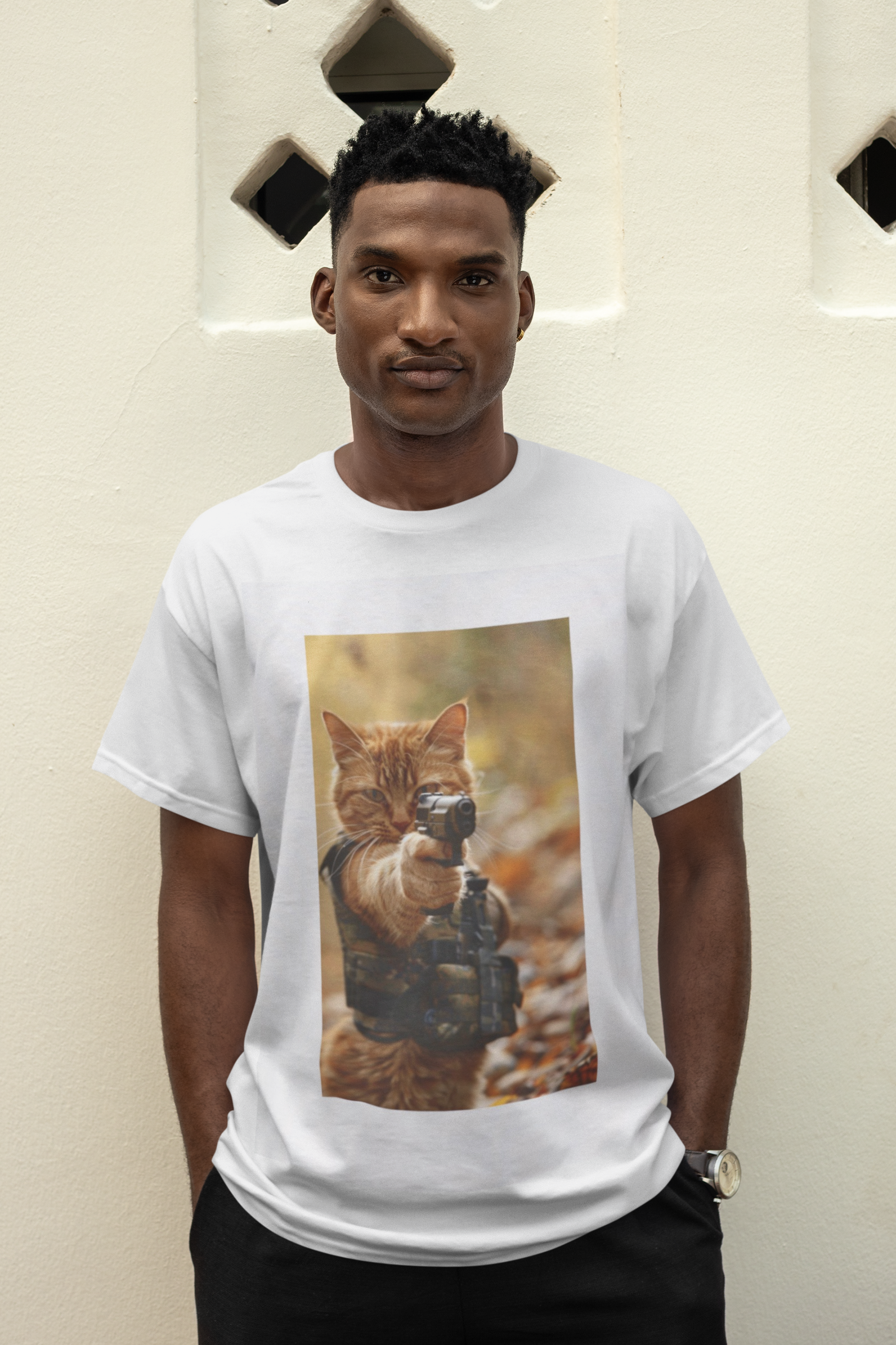 This shirt captures the essence of mystery and cunning with a playful twist, featuring a bold graphic of a cat styled as a professional hitman. Designed for those who appreciate a bit of humor with their fashion, this oversized tee combines ultimate comfort with a striking design, making it a standout piece in any casual wardrobe.