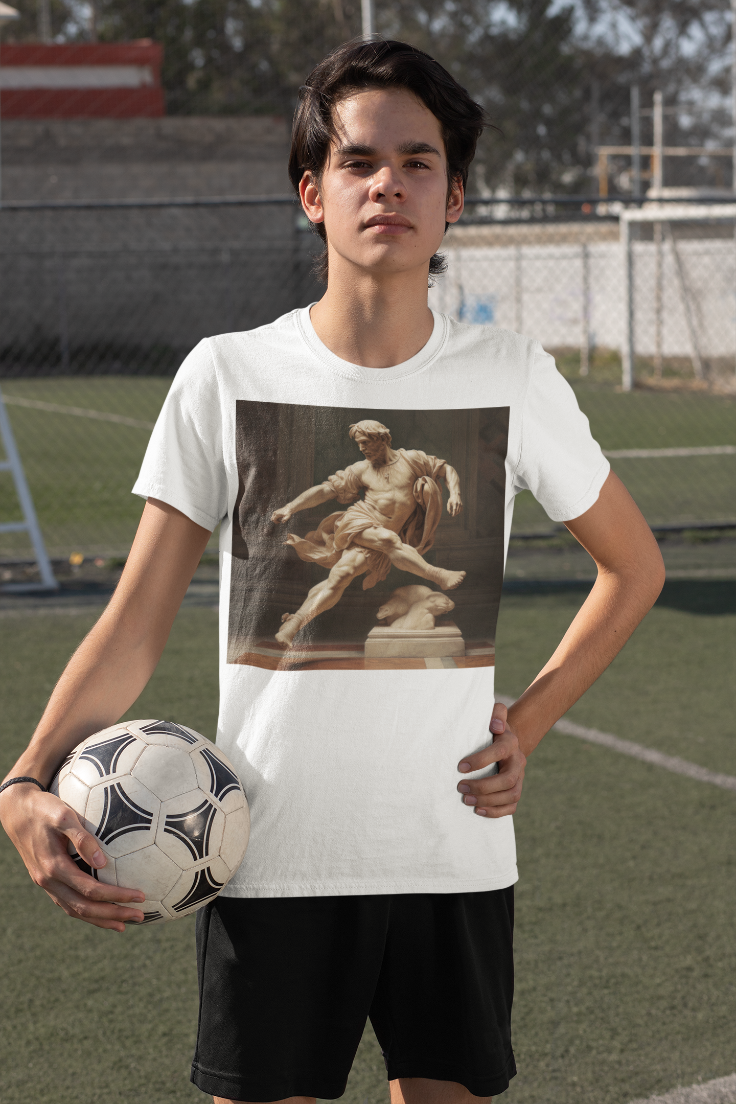 Michelangelo Marble Art T-Shirt - Unisex Ultra Cotton Footballer Shirt - Patron Saint of Football Sculpture Art - Renaissance Sports Fan Gift for Team