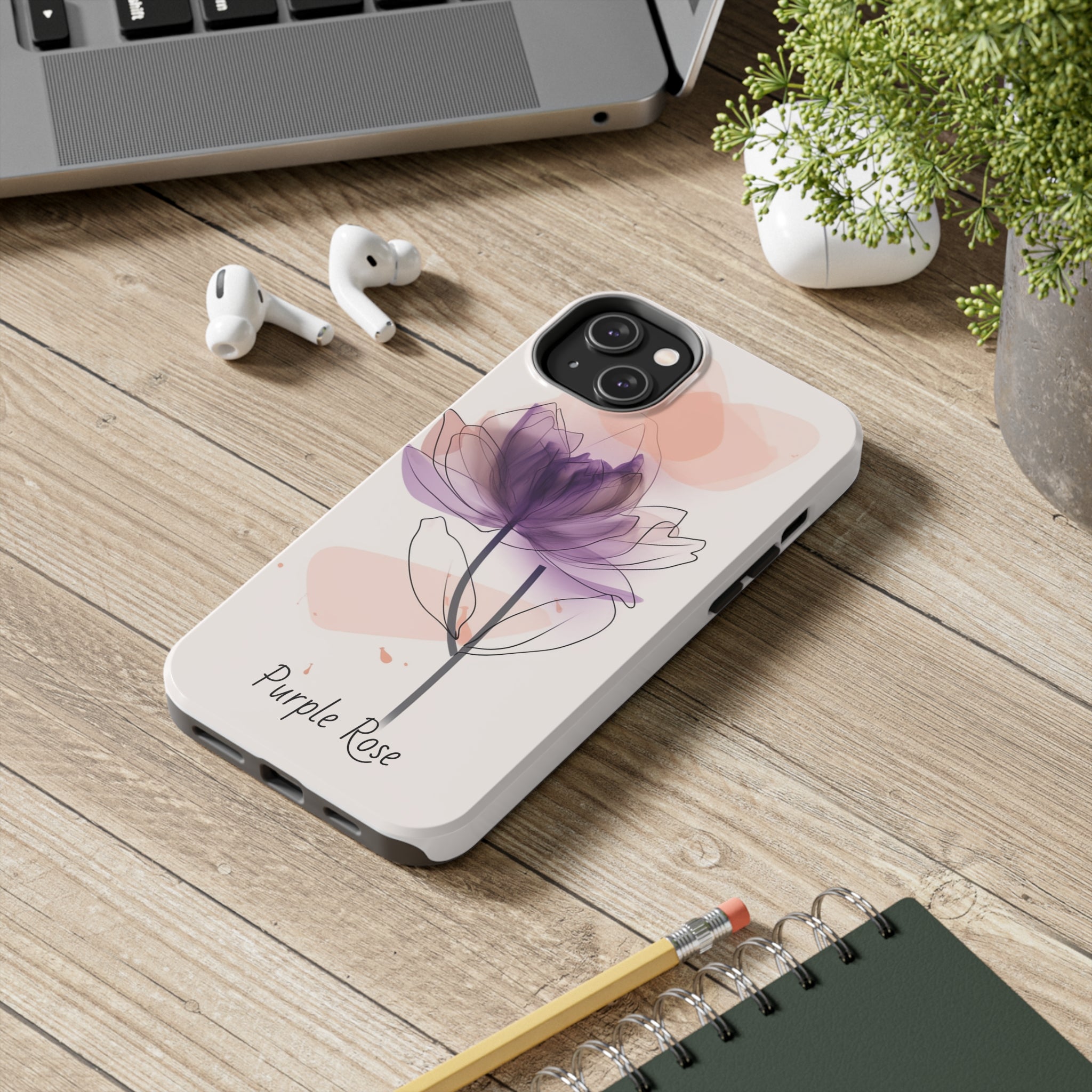 Purple Rose Tough Phone Cases Floral Design Protective Cover Durable Floral Protective Cover Shockproof