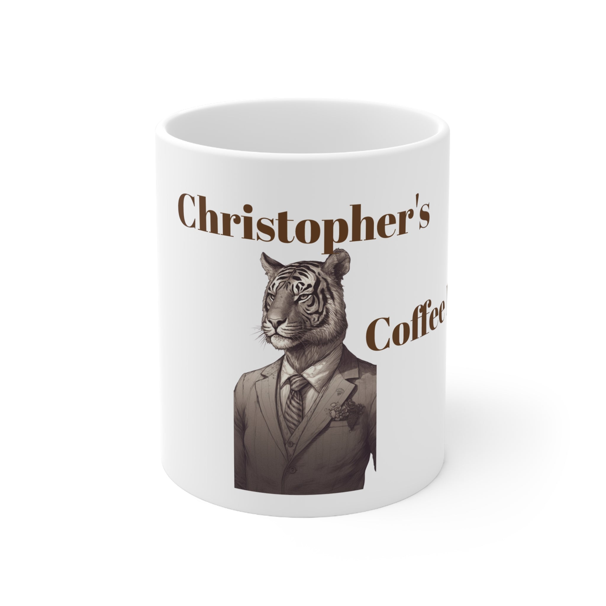 Christopher's Coffee Mug 11oz - Tiger in CEO Suit - Unique Ceramic Gift for Office