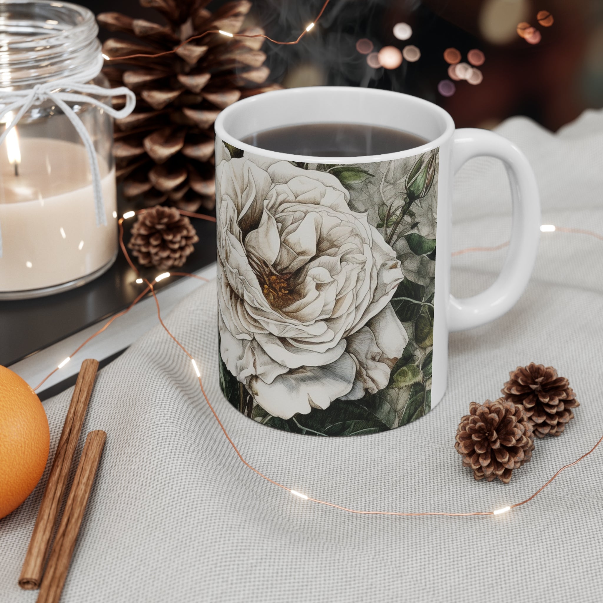 Ceramic Mug 11oz "Rose Cotton Bush"