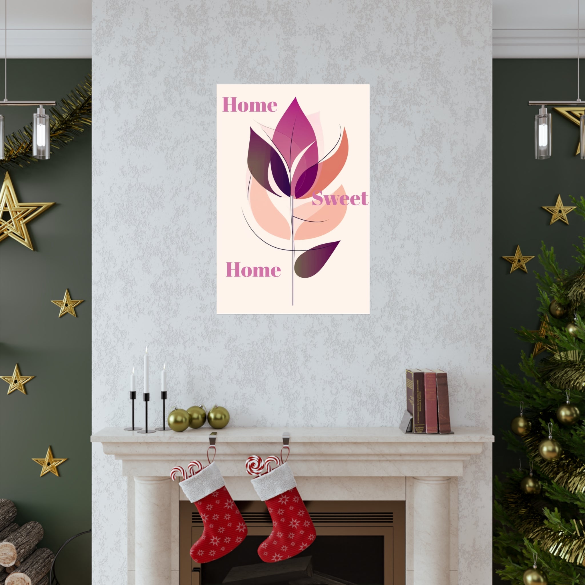 Home Sweet Home poster, abstract floral rose art, premium matte print, vertical wall decor, unique home gift" vertical, stylish home gift"