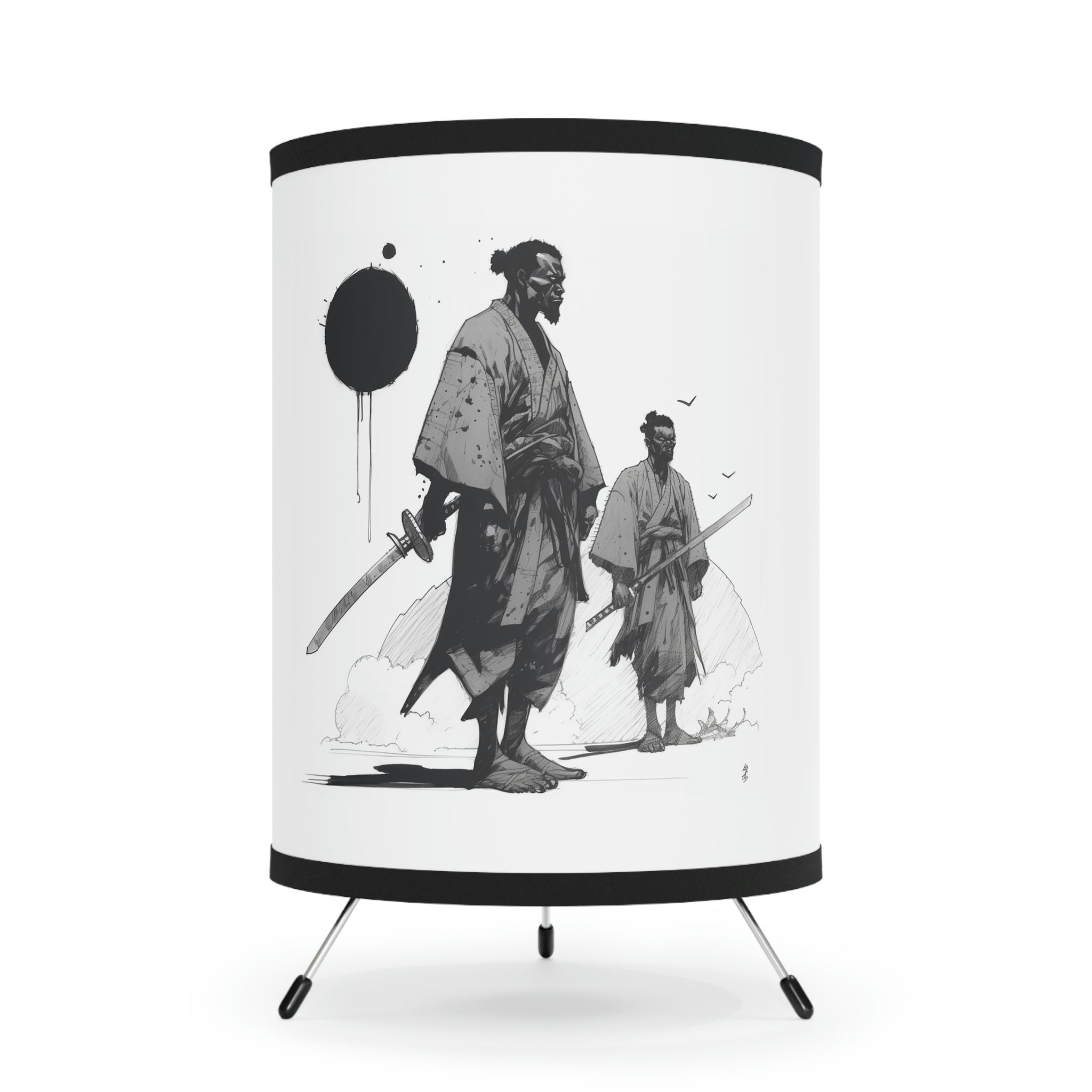 Tripod Lamp with High-Res Printed Shade, US\CA plug " Way of the Warrior"