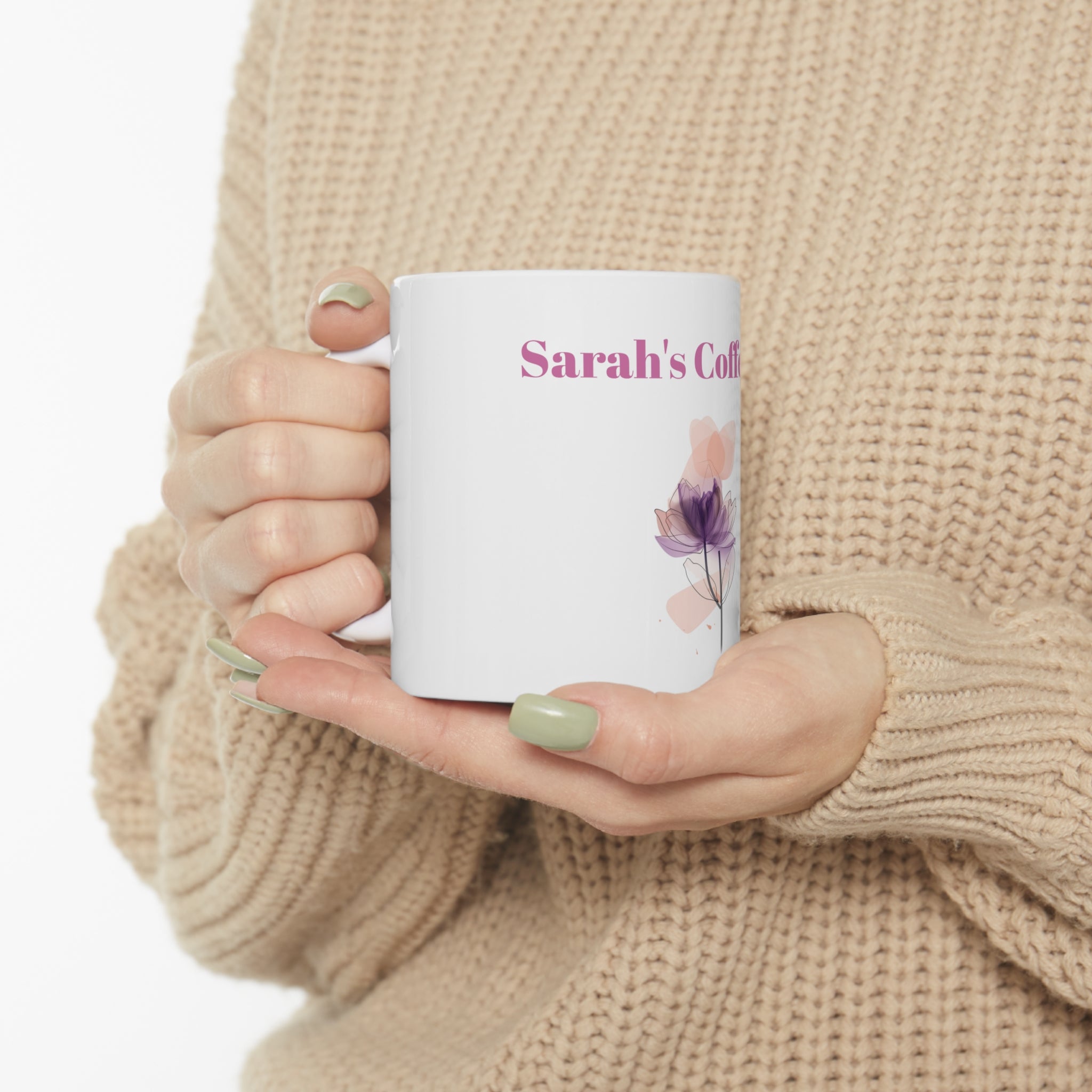 Sarah's Abstract floral, coffee mug, ceramic mug, flower design, handmade mug, unique gift for Sarah