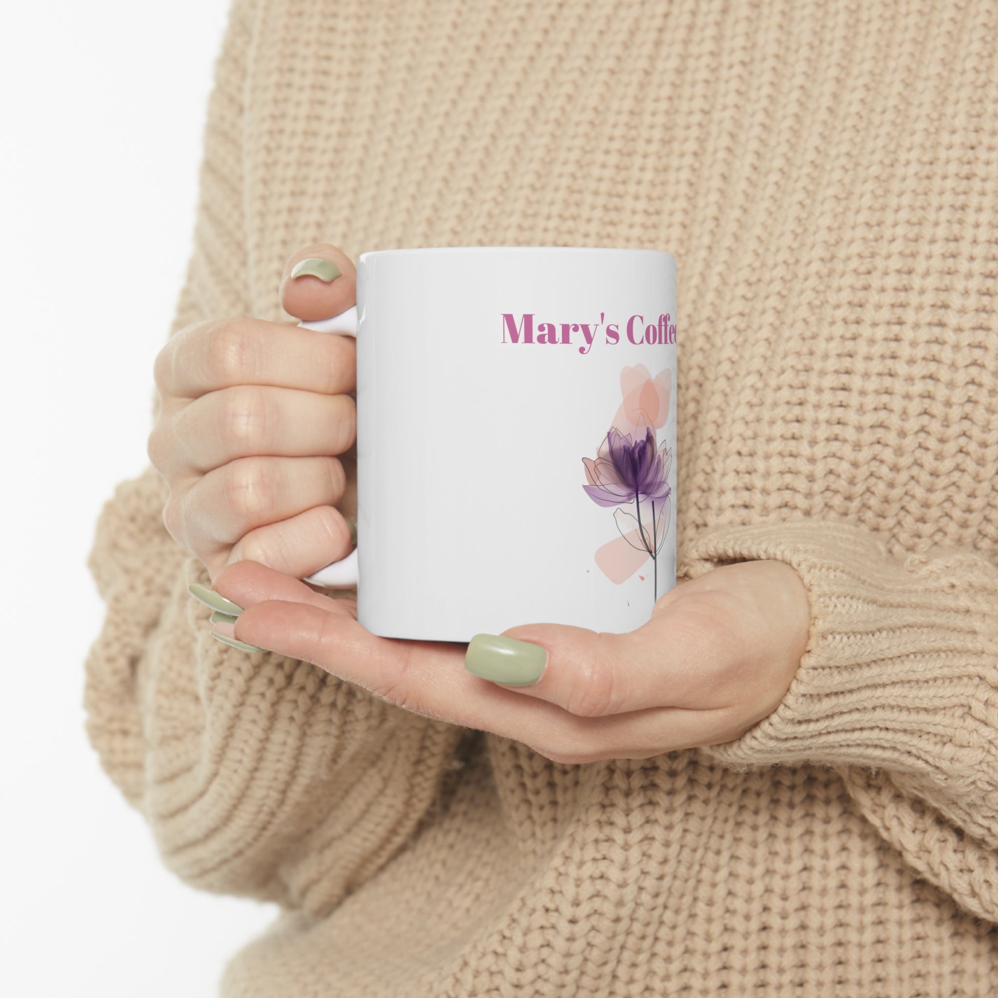 Mary's Abstract floral, coffee mug, ceramic mug, flower design, handmade mug, unique gift for Sarah