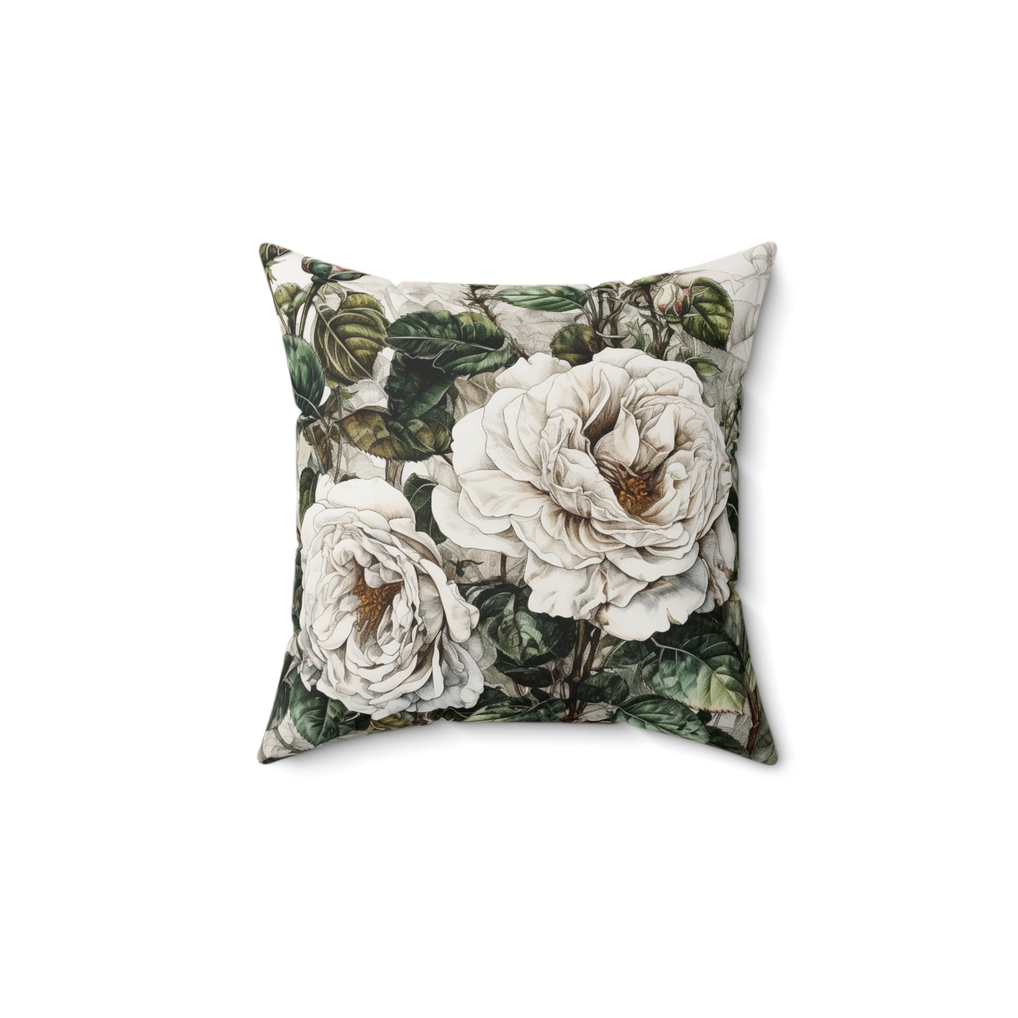 Spun Polyester Square Pillow "Rose Cotton Bush"