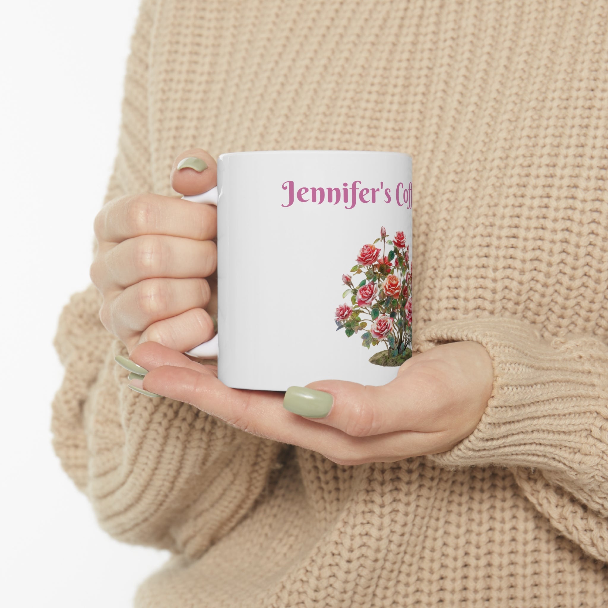 Jennifer's Rose Plant Ceramic Coffee Mug Handmade Unique Gift for Jennifer