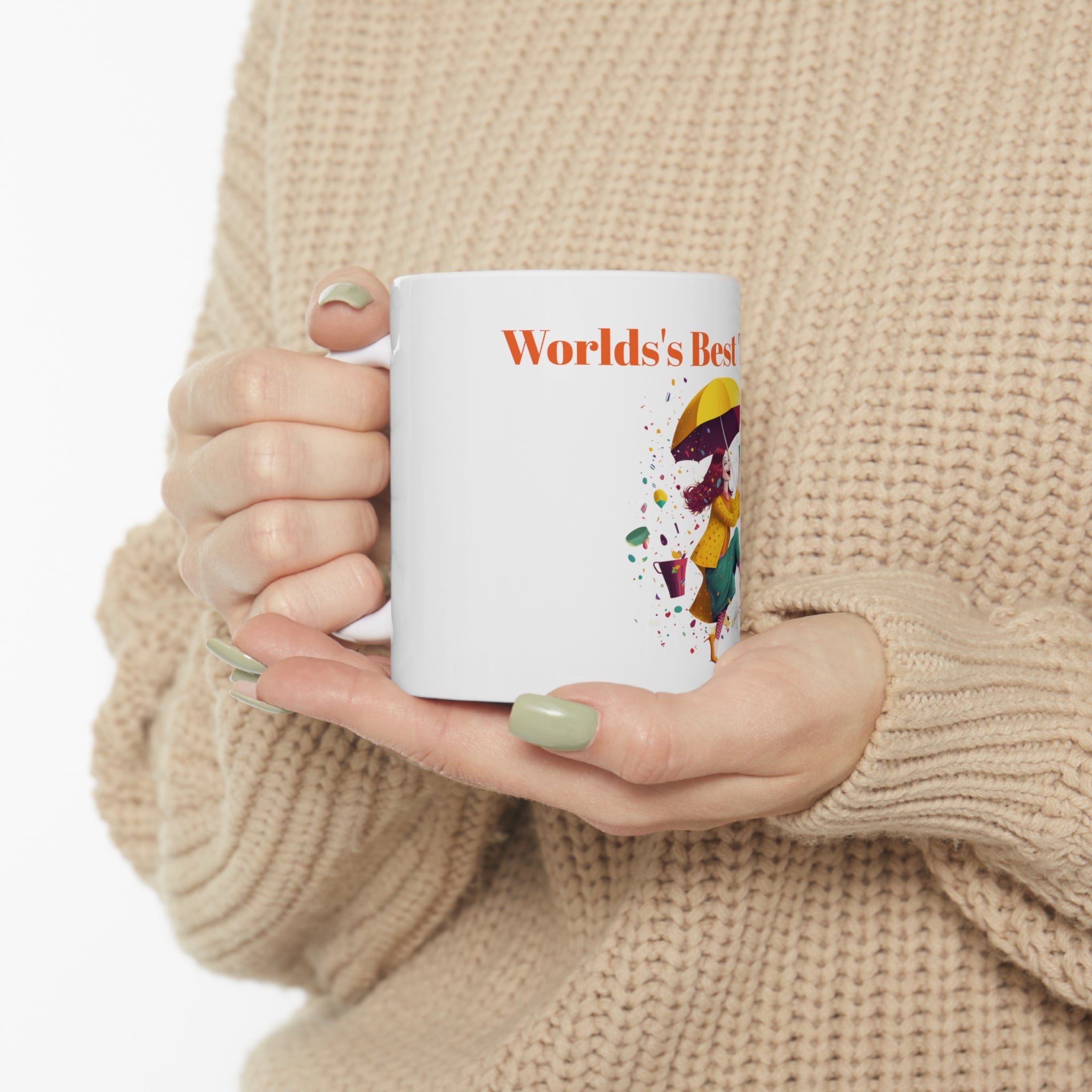 Ceramic Mug 11oz - World's Best Teacher Mug - Charming Humorous Gift - Perfect for Woman Enjoying Coffee With Sprinkles in the Rain