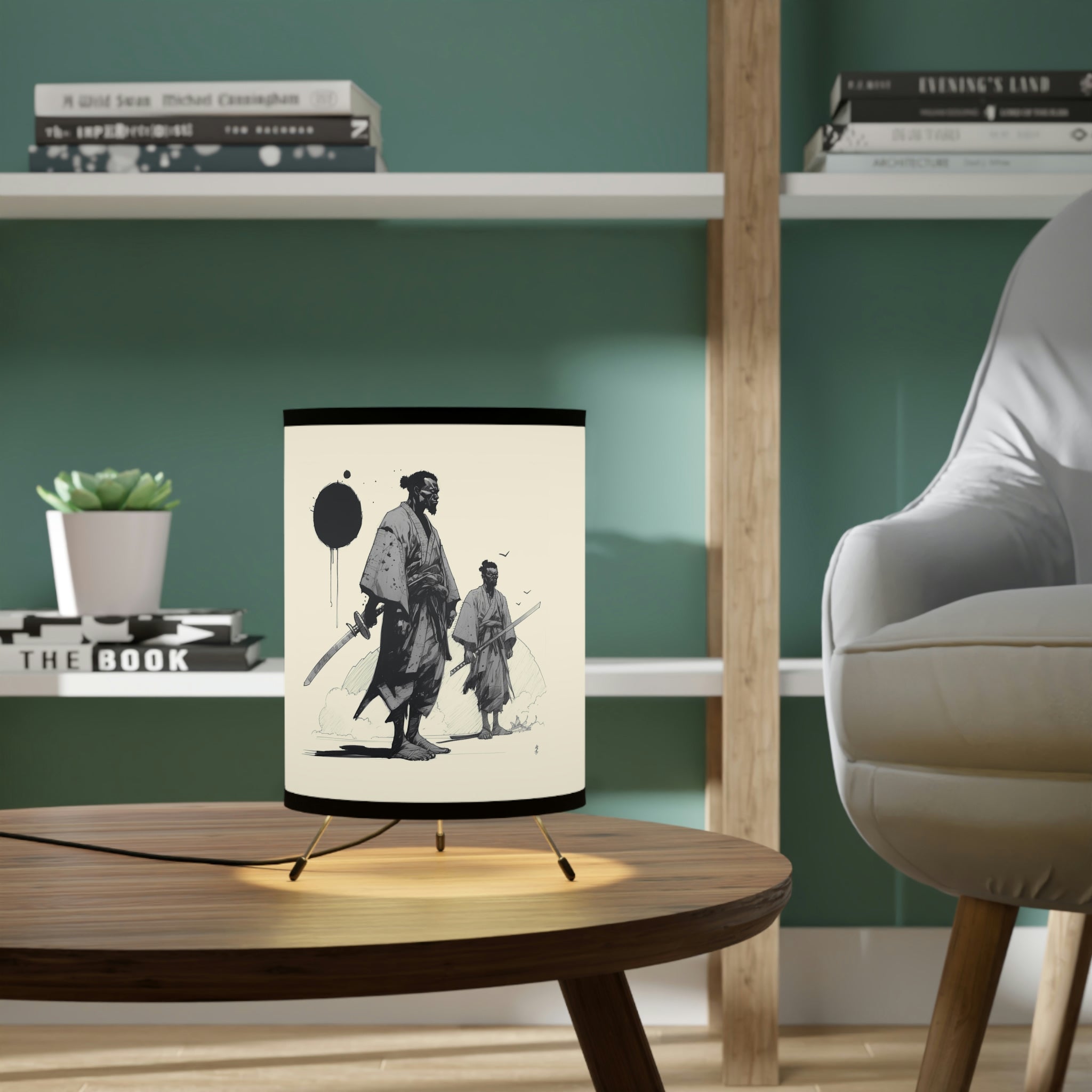 Tripod Lamp with High-Res Printed Shade, US\CA plug " Way of the Warrior"