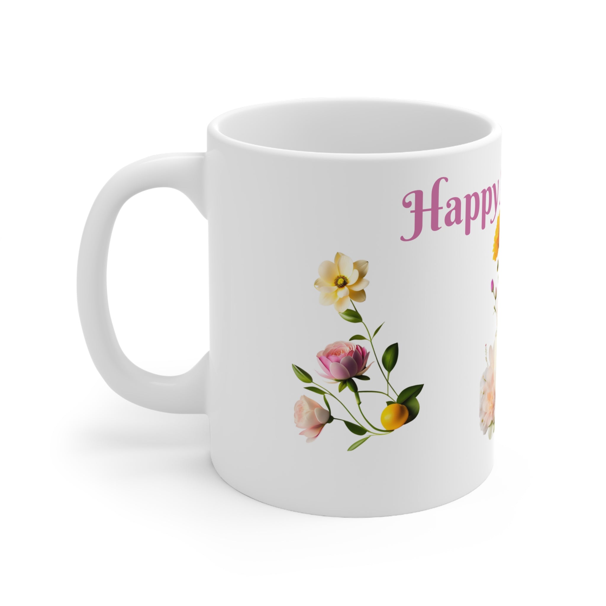 11oz floral anniversary mug, ceramic gift, coffee cup, love bird design, cake decor cake pattern, romantic gift" unique love bird gift